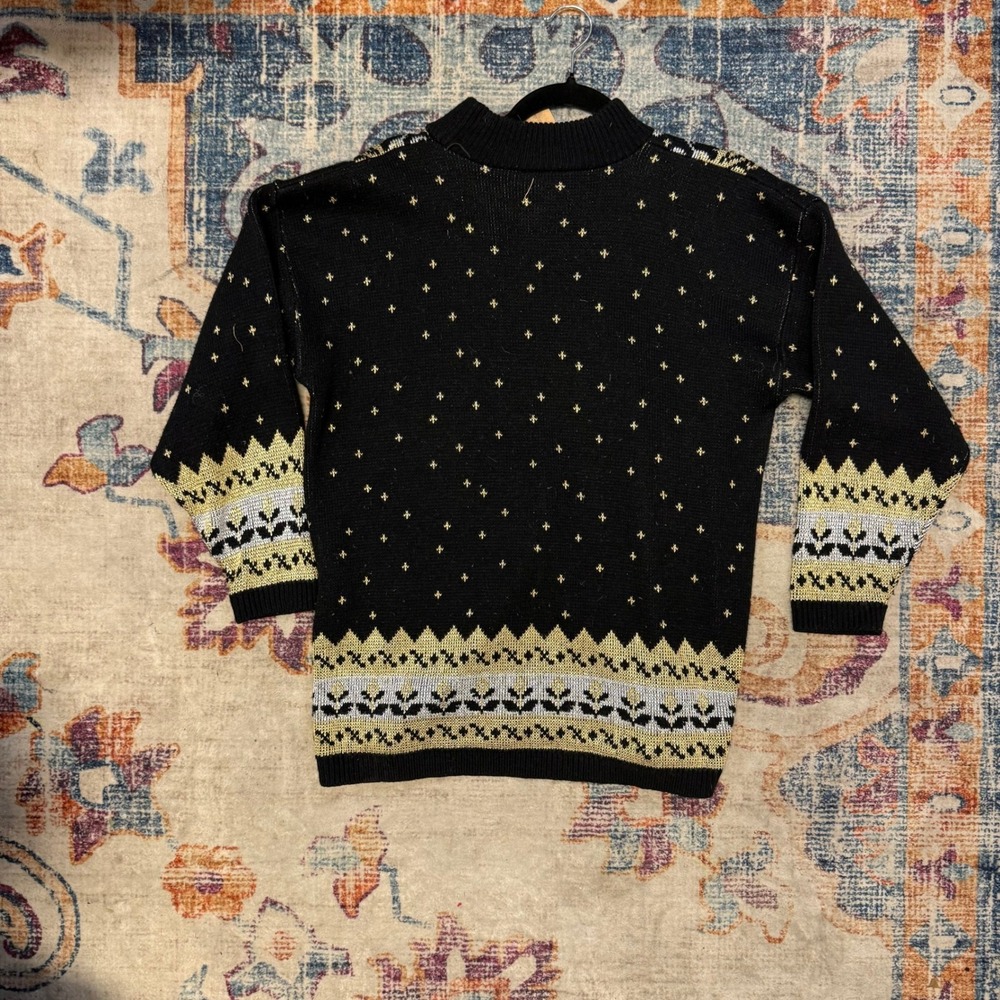 TRIMMINGS Black Gold Fair Isle Knit Sweater Women's Vintage Pattern Top - Picture 4 of 4